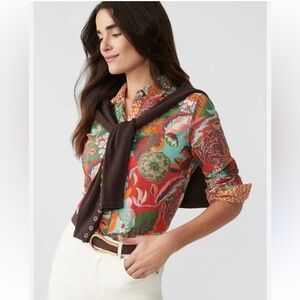 J.McLaughlin Red/Multi Lois Shirt Cotton Large